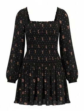 Free People Two Faces Print Mini Dress Smocked Bodice Size Small